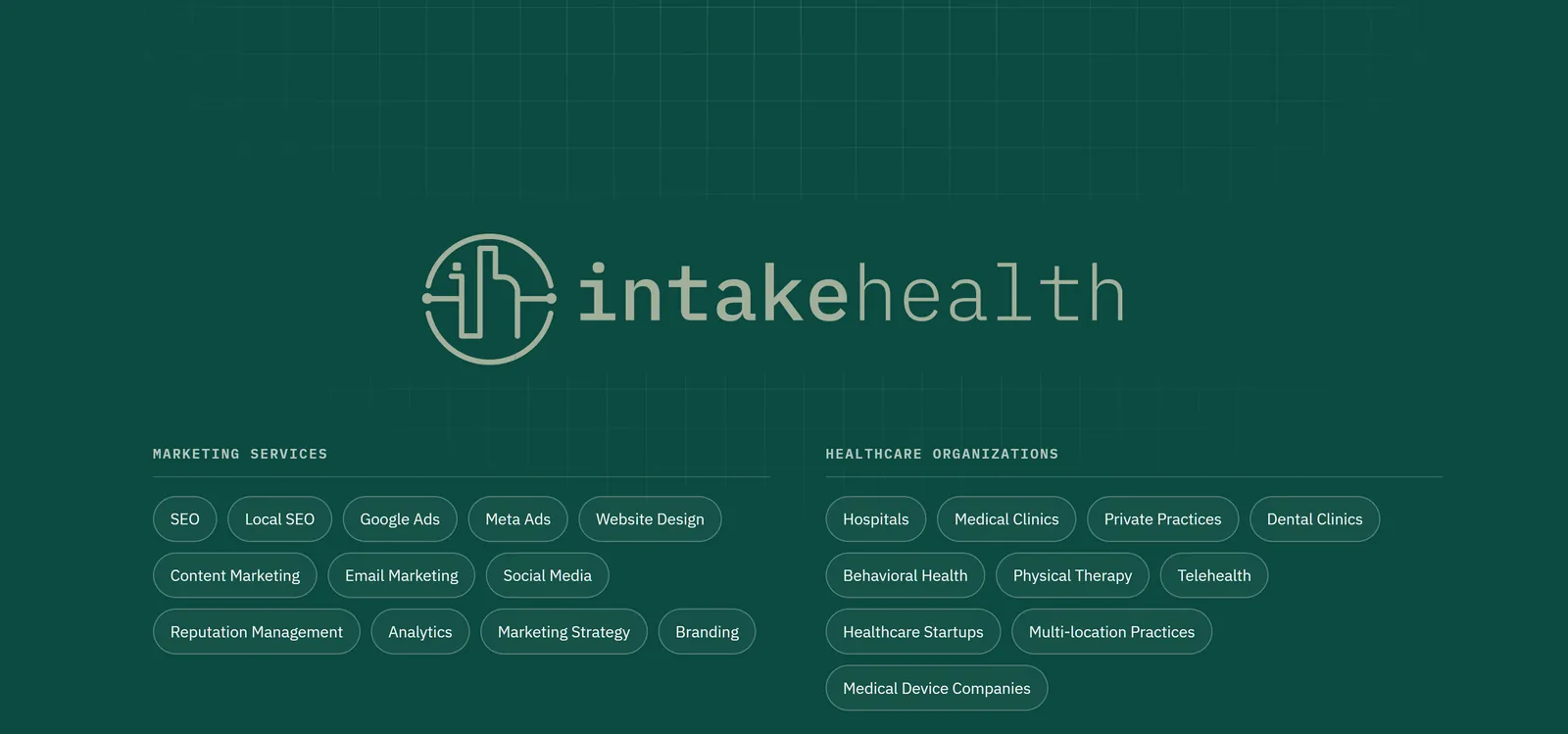 Intake Health brand board in clinical teal