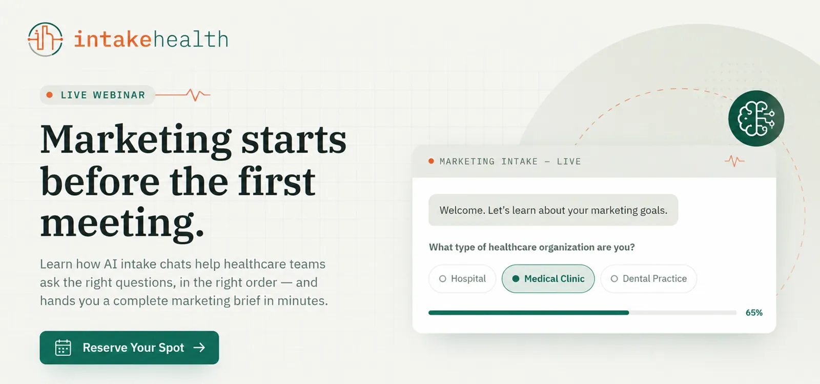 Intake Health live webinar landing page