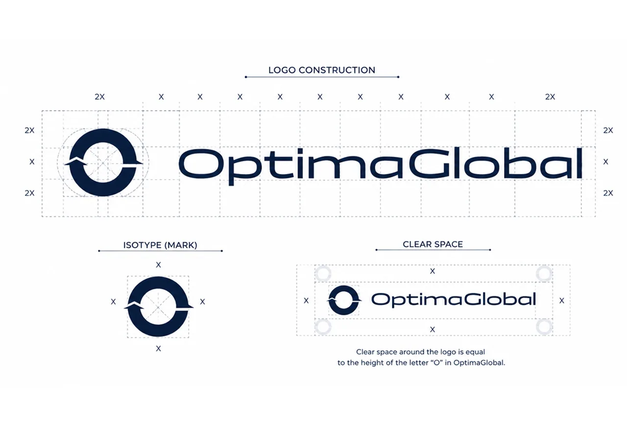 Optima Global logo construction grid and clear space
