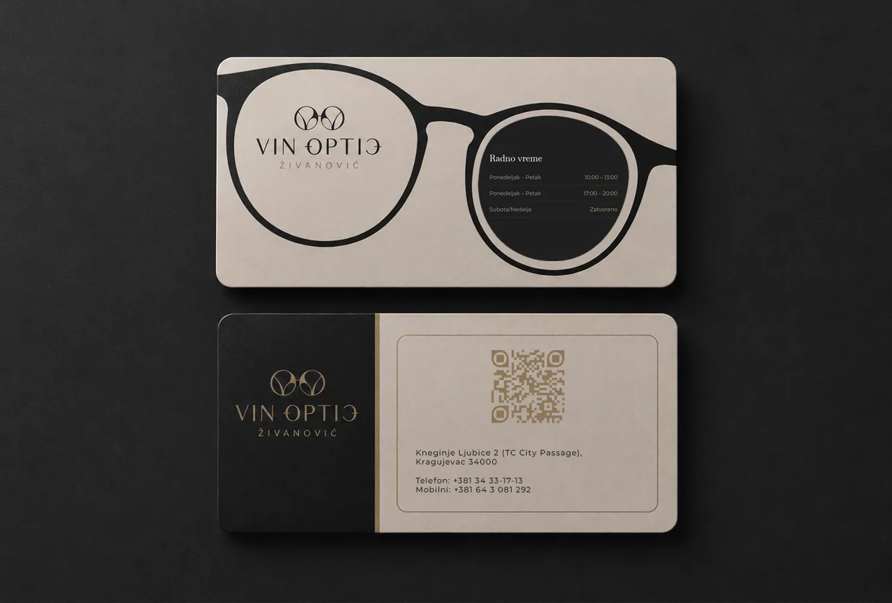 Vin Optic business cards with glasses-shaped graphic